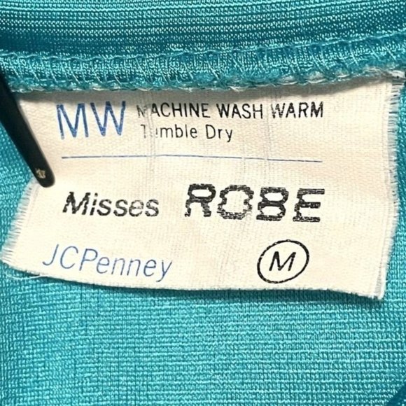 80s Vintage JCPenney Green Fleece Zip Front Midi Robe with Sculpted Neckline M - Picture 6 of 6